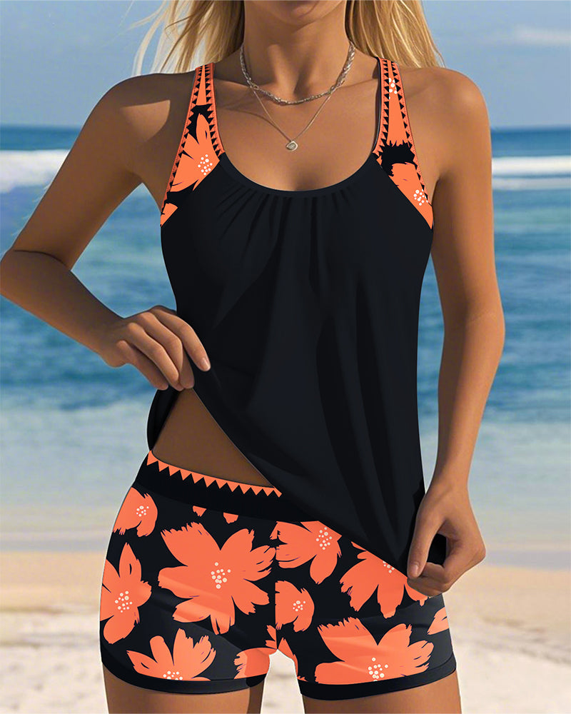 Judith - U-Neck Sleeveless Printed Tankini
