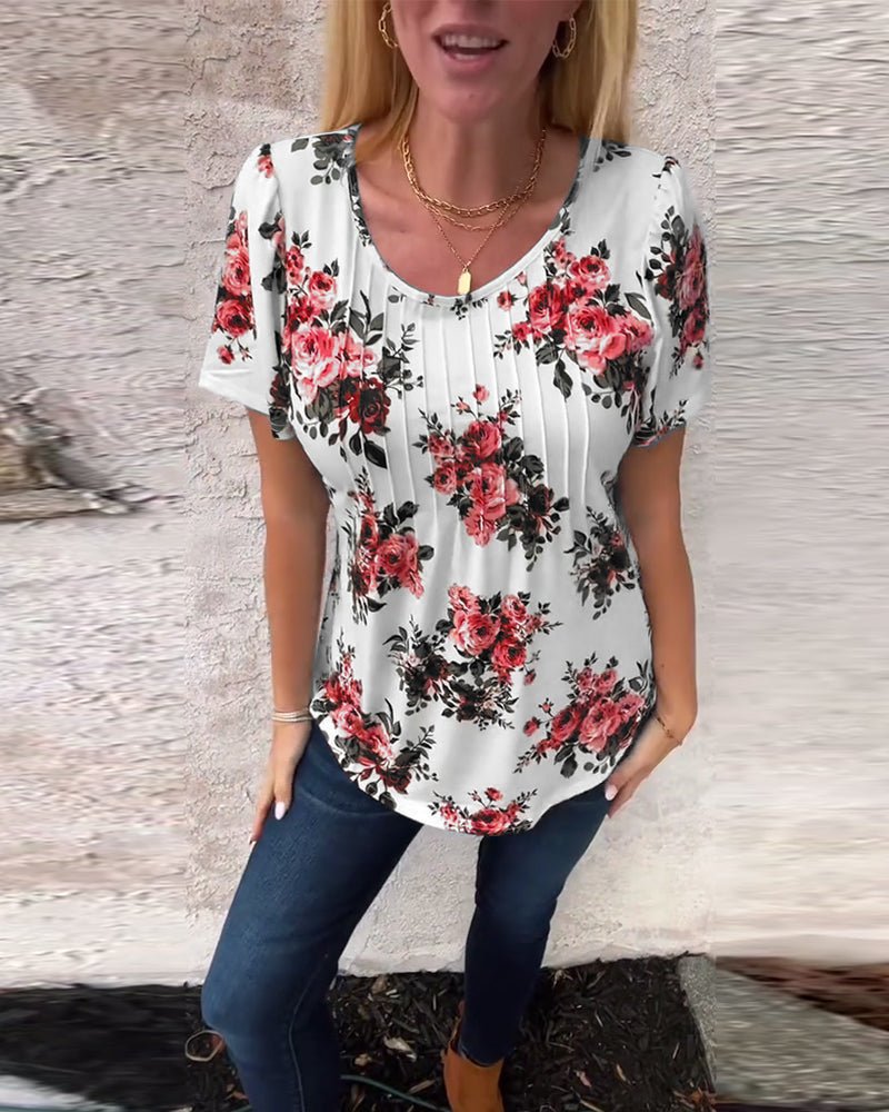 Milania | Floral Pleated Tee