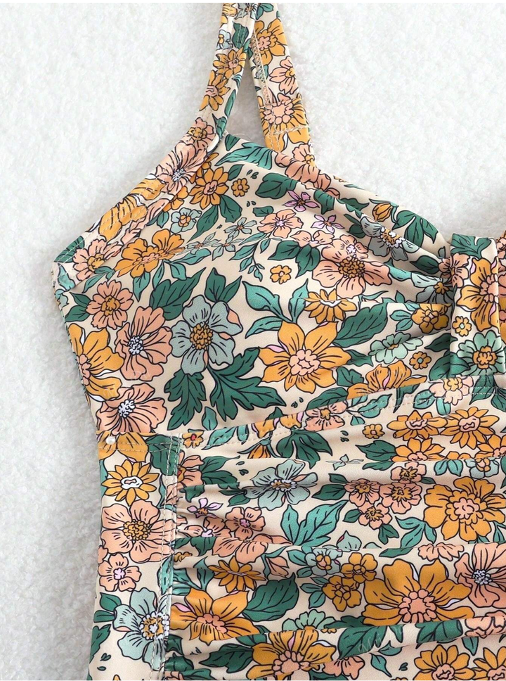 Wendy - Floral Print Halter Neck Swimsuit
